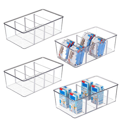 Vtopmart 4er Set Kühlschrank Organizer mit 4 Fächern, BPA-Freie Küche Stapelbarer Lebensmittelaufbewahrungsbox für Teebeutel,Snacks,Gewürze,Durchsichtig