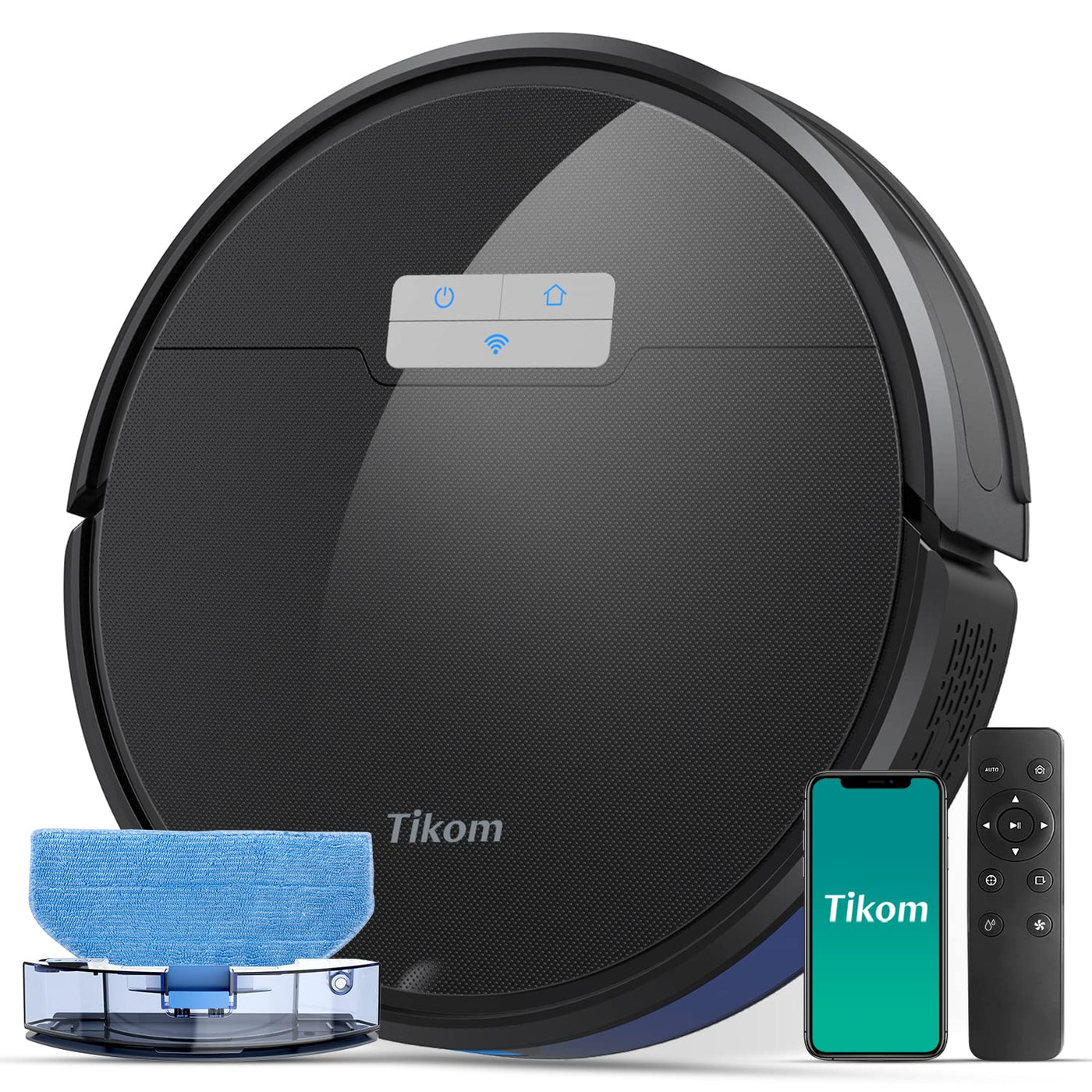 Tikom G8000 Pro Saugroboter mit Wischfunktion 2 in 1, Staubsauger Roboter, 4500Pa Starke Saugkraft Roboterstaubsauger, Selbstaufladend, WLAN, 150Mins Max, für Tierhaare, Teppich, Hartboden