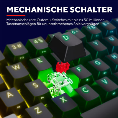 Trust Gaming GXT 867 Acira 60% Mechanische Tastatur Deutsches QWERTZ Layout, RGB Beleuchtung, Doppelt Belegte Tasten, USB Mini Tragbare Programmierbare Kleine Gaming Tastatur 60 Prozent PC Laptop