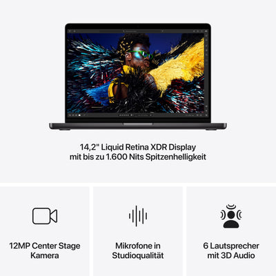 Apple 2024 MacBook Pro Laptop mit M4 Max Chip mit 14-Core CPU und 32-Core GPU: 14,2" Liquid Retina XDR Display, 36 GB gemeinsamer Arbeitsspeicher, 1 TB SSD Speicher; Space Schwarz