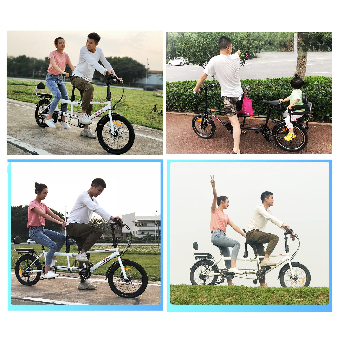 Royare Klassisches Tandem Beach Cruiser Fahrrad für Erwachsene, Faltbares Dreisitzer, 7-Gang, Maximale Belastung 200 kg,210x35x110cm/110x35x62 cm, Blue, Einheitsgröße