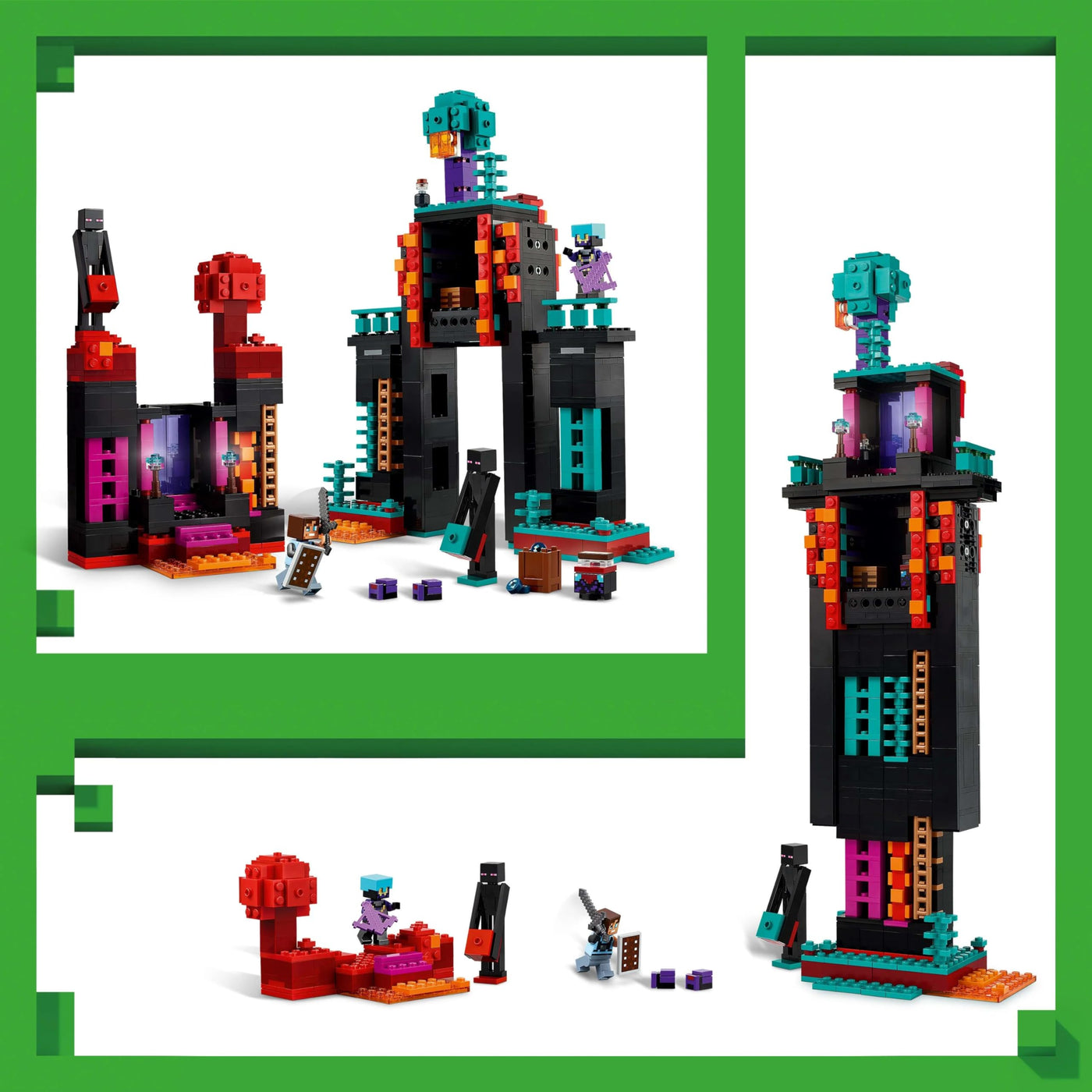 LEGO Minecraft 2in1 Der Enderman-Turm - Modulares Gaming Spielzeug - Lässt Sich in 2 Festungen umbauen - Mit 4 Minifiguren zum Sammeln - Gamer Geschenk für Jungen und Mädchen ab 9 Jahren - 21279
