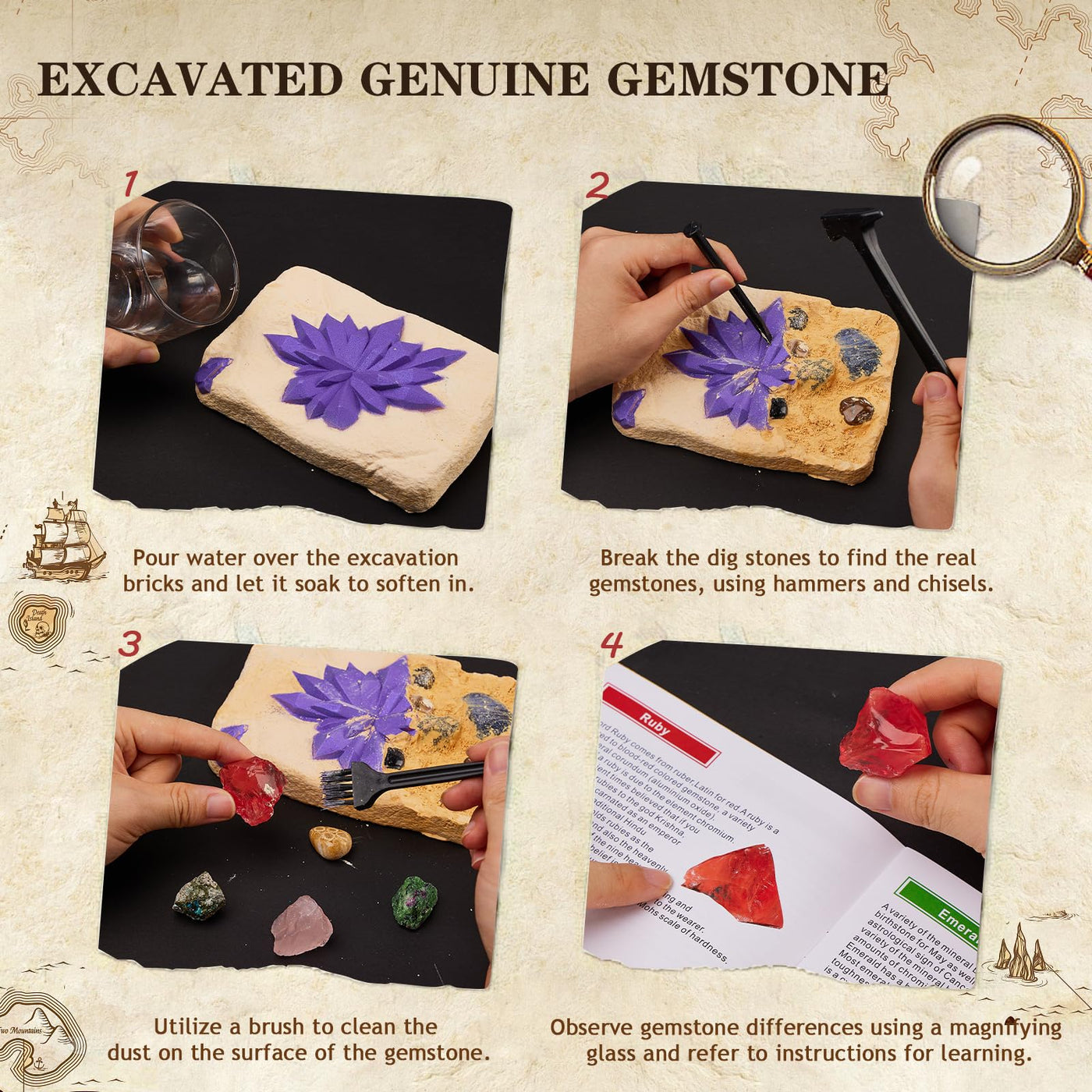 Activity Board Ausgrabungsset für Kinder Experimentierset 12 echte Mineralien und Edelsteine selbst ausgraben, mit Activity Board Ausgrabungsset für Kinder Experimentierset 12 echte Mineralien und Edelsteine selbst ausgraben, mit