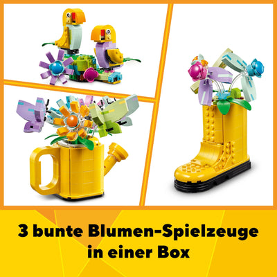 LEGO Creator 3in1 Gießkanne mit Blumen Set, Kinderzimmer-Deko, Baue eine Gießkanne mit Blumenstrauß, Gummistiefel oder 2 Spielzeug-Vögel, kreatives Geschenk für Mädchen und Jungen ab 8 Jahren 31149