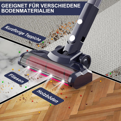 Hihhy Akku Staubsauger, 30000Pa Staubsauger Kabellos, Akkusauger Kabelloser Staubsauger Bis zu 45Mins Laufzeit, Stielstaubsauger mit Wandhalterung & Led-Licht für Haar, Teppich und Hartböden(Schwarz)