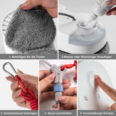 HUTT C65 Fensterputzroboter mit Sprühfunktion, Elektrischer Fensterputzer Fernbedienung mit 80ML Tank, Fensterreiniger Roboter Automatischer, für Innen- und Außenfenster, 10x Lappen, Koffer