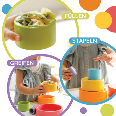 Merle Toys® Stapelbecher Baby Spielzeug, 100% FSC-Zertifiziert, 6X Stapelbecher ab 1 Jahr, Stapelturm Baby Holz, Stapelturm ab 1 Jahr, Stacking Cups, fördert Motorik und Kreativität, 2025 EDT