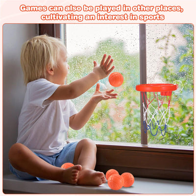 Baby Badewannenspielzeug:5 Bälle ohne Löcher + Basketballkorb mit starkem Saugnapf.Badespielzeug für Kleinkinder oder Kinder/Jungen oder Mädchen.Spielzeug-Set für Wohnzimmer,Badezimmer,Schlafzimmer