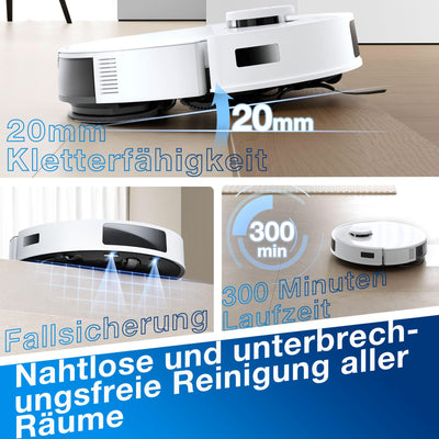 ECOVACS DEEBOT N20 Plus Saugroboter mit Wischfunktion, 8000Pa Saugkraft, staubbeutellose PureCyclone Station, Anti-Haar-Verhedderung, bis zu 300 Minuten Laufzeit, White
