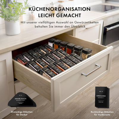 EDELHAUS Gewürzgläser Eckig Set mit Streueinsatz Deckel (24 x 120ml) Gewürzstreuer mit 240 Etiketten Schwarz - Hochwertige Gewürzbehälter, Gewürzdosen