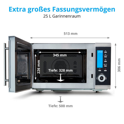 MEDION MD 15501 4 in 1 Mikrowelle mit Grill (25 Liter, 900 Watt, 1100 Watt Grill, 2500 Watt Heißluft, 10 Automatik-Programme) silber