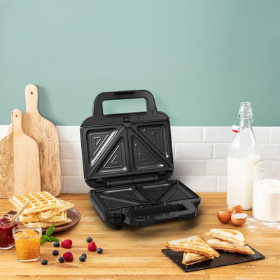 Tefal Ultracompact 3-in-1 Sandwich-Waffel-Panini Kombigerät, Antihaftbeschichtung, wärmeisolierter Griff, Edelstahl/Schwarz, SW383D10