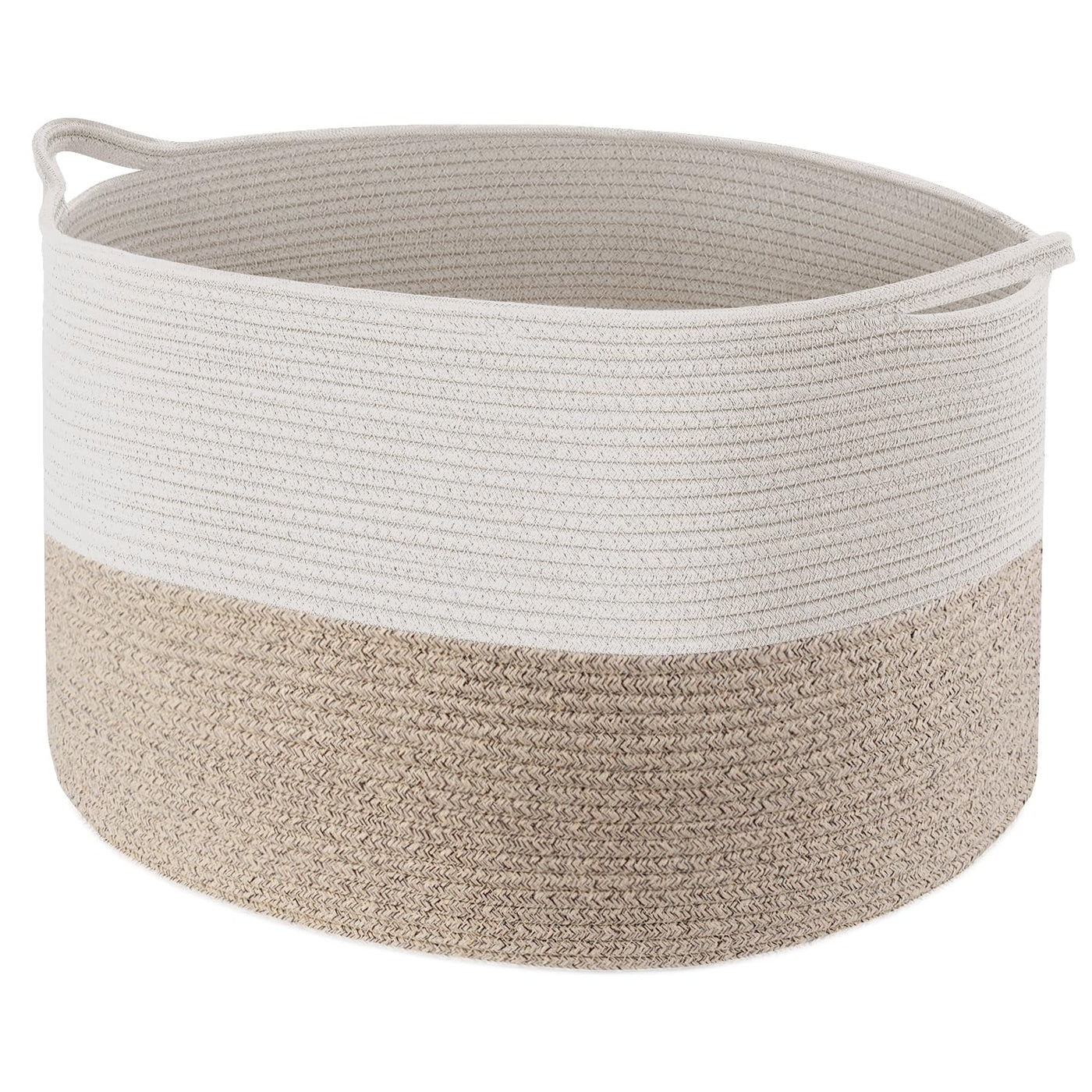 Maliton Aufbewahrungskorb für Wohnzimmer, Wäschekorb Geflochten aus Baumwollseil,Spielzeug Korb mit Griffen,Korb für Kuscheltiere,Wäsche,Decken,Kissen,Kleidung,50x33 cm,Weiß Braun