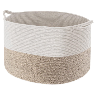 Maliton Aufbewahrungskorb für Wohnzimmer, Wäschekorb Geflochten aus Baumwollseil,Spielzeug Korb mit Griffen,Korb für Kuscheltiere,Wäsche,Decken,Kissen,Kleidung,50x33 cm,Weiß Braun