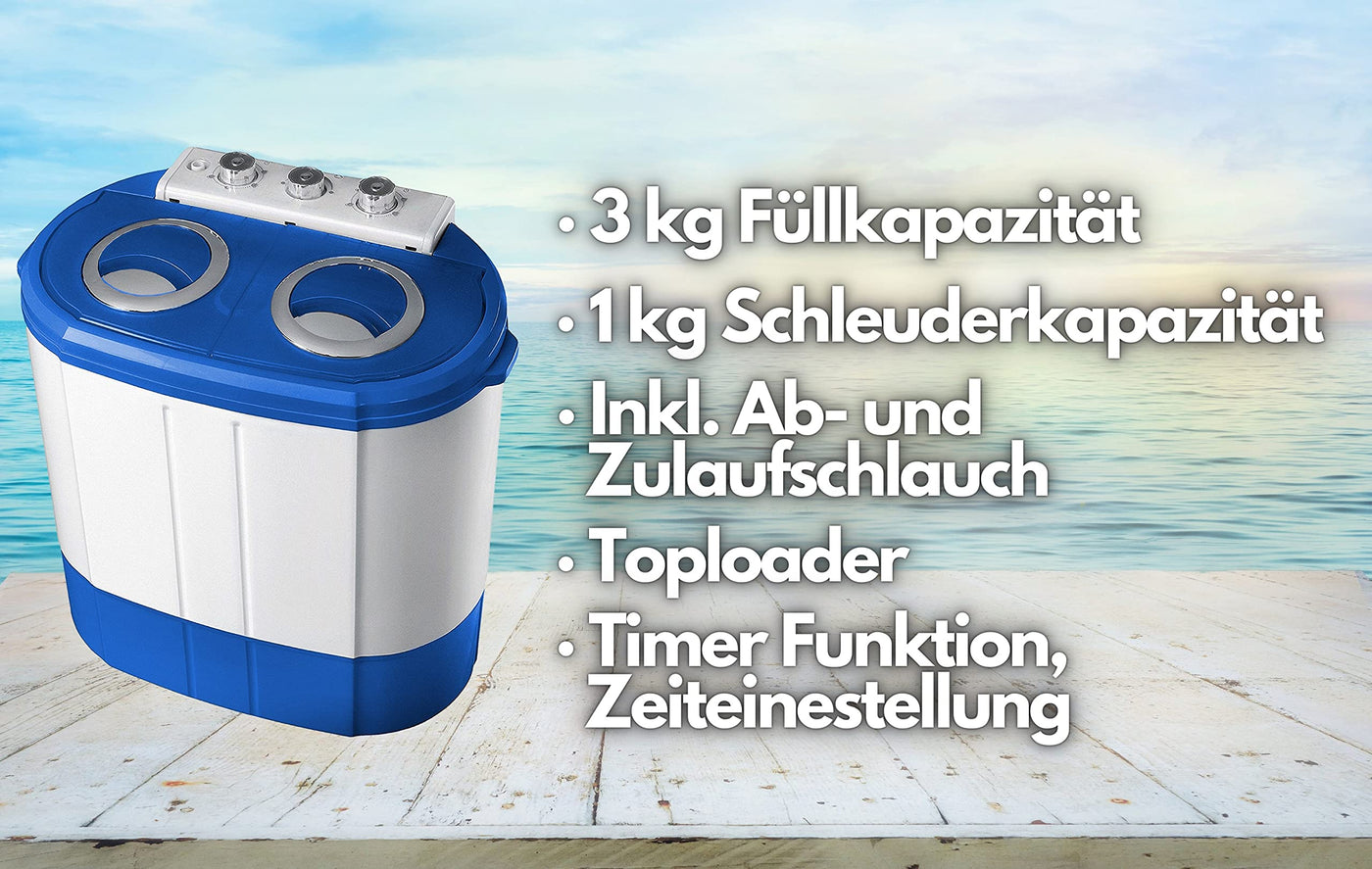 Steinborg Mini Waschmaschine mit Schleuder | 2 Kammern | Waschautomat bis 3 KG | Schleuderkammer bis 1 Kg | Reisewaschmaschine | Miniwaschmaschine | Camping Mobile Toploader, Grau/ Weiß