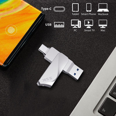 SSK USB Stick 128GB USB 3.2 Speicherstick Metall Memory Stick Dual USB-Sticks USB-A & Typ-C OTG USB-Flash-Laufwerk Wasserdichter Datenspeicher Up to 200MB/s, Ultra Fit Flash Drive für Datenspeicherung