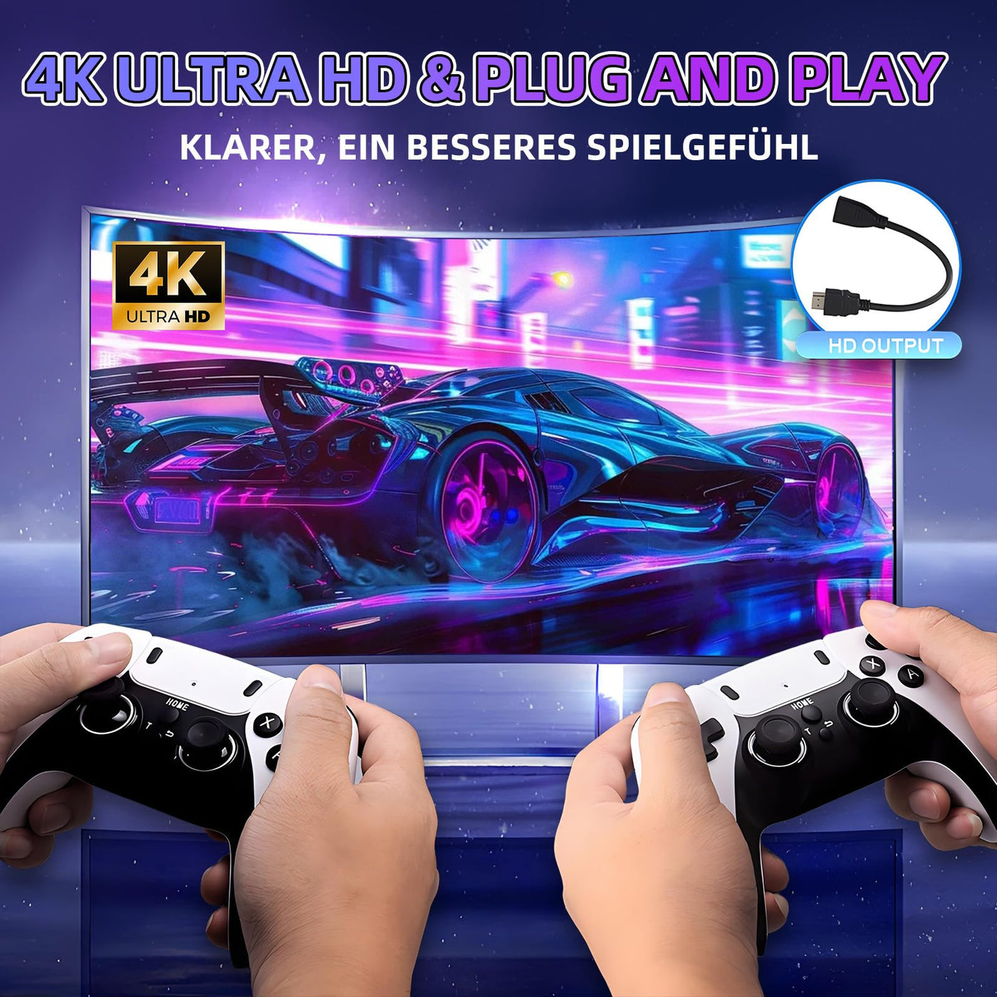 M15 Retro Konsole 4k, Tragbare Video Emulator Spielekonsole mit eingebauten 50000+ Klassische Spiele 28 Emulatoren, Plug and Play Spiel Stick für TV mit 2 x 2.4G Spiel Kontrolleure(128G)