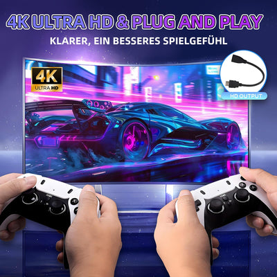 M15 Retro Konsole 4k, Tragbare Video Emulator Spielekonsole mit eingebauten 50000+ Klassische Spiele 28 Emulatoren, Plug and Play Spiel Stick für TV mit 2 x 2.4G Spiel Kontrolleure(128G)