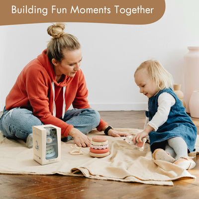 Moonkie Hase Stapelturm Baby, Silikon Spielzeug mit Ringen, Stapelspiel für Kleinkind Mädchen ab 6 Monate 1 2 3 Jahr, Beißring Baby, Sensorik Montessori Spielzeug, 7 Teiliges Set, Babygeschenke