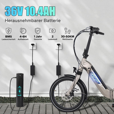 SPATIAL E Bike Klappard, 20 Zoll Elektrofahrrad, 40NM 250W Motor 36V 374.4Wh Batterie, 7 Gang Schaltung LCD Anzeige, Herren Damen City Ebike