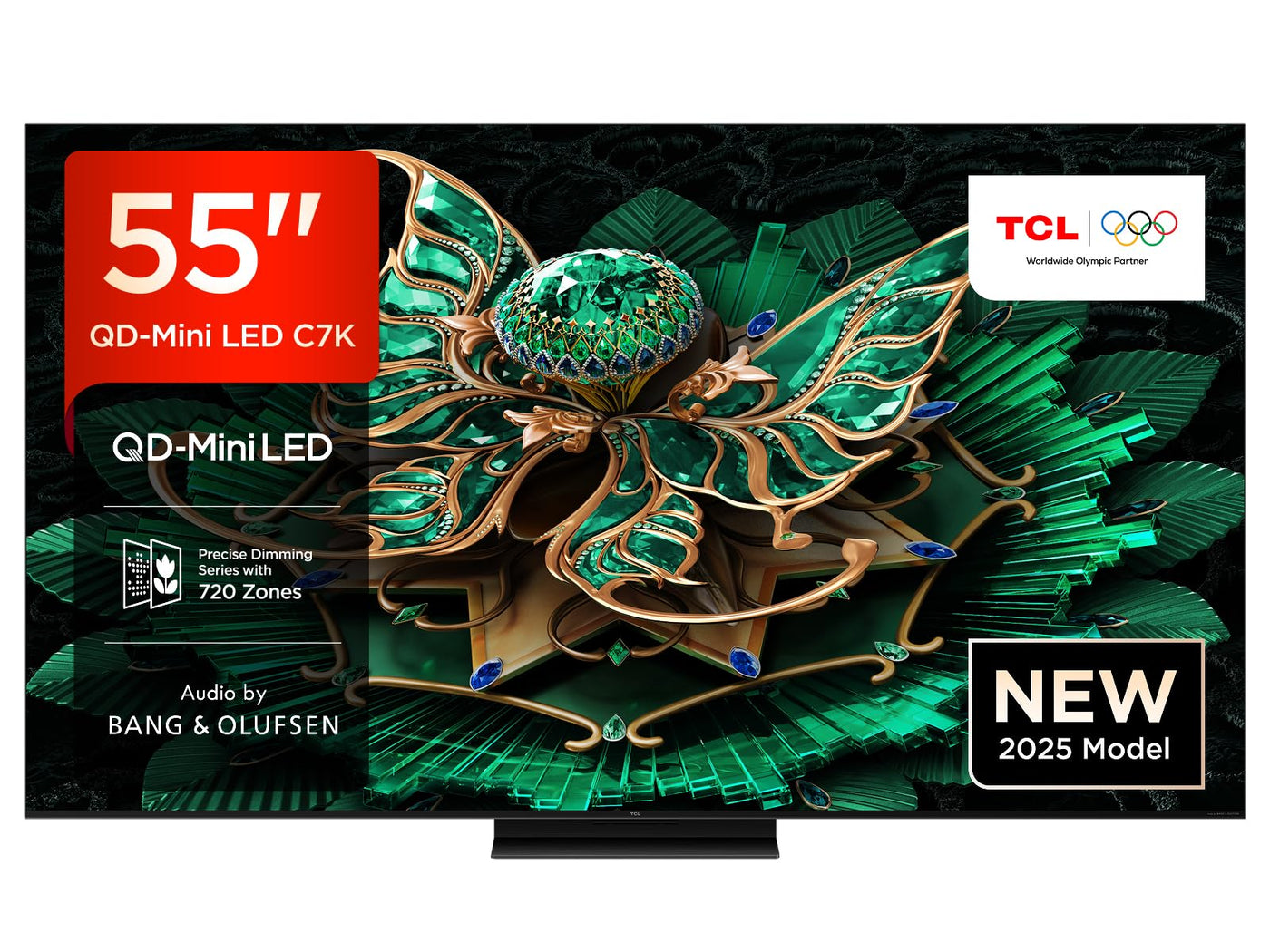 TCL 55C7K 55 Zoll QD-Mini LED-Fernseher, 4K HDR Premium 2600, Smart Google TV mit 144Hz Motion Clarity Pro (Dolby Vision IQ & Atmos, CrystGlow HVA-Panel, Audio von Bang & Olufsen, Game Master)