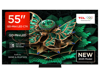 TCL 55C7K 55 Zoll QD-Mini LED-Fernseher, 4K HDR Premium 2600, Smart Google TV mit 144Hz Motion Clarity Pro (Dolby Vision IQ & Atmos, CrystGlow HVA-Panel, Audio von Bang & Olufsen, Game Master)