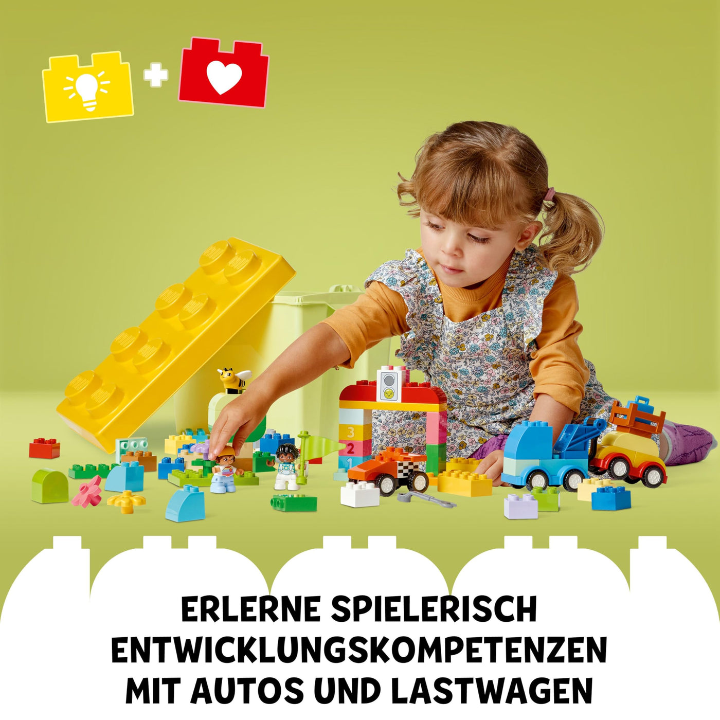 LEGO DUPLO Steinebox Autos und LKWs – Lernspielzeug für Jungen & Mädchen ab 1 Jahr – Spielzeug für Kleinkinder mit 1-2-3 Steinen, 2 Figuren und 3 Fahrzeugen zum Spielen und Bauen – Geschenk – 10439