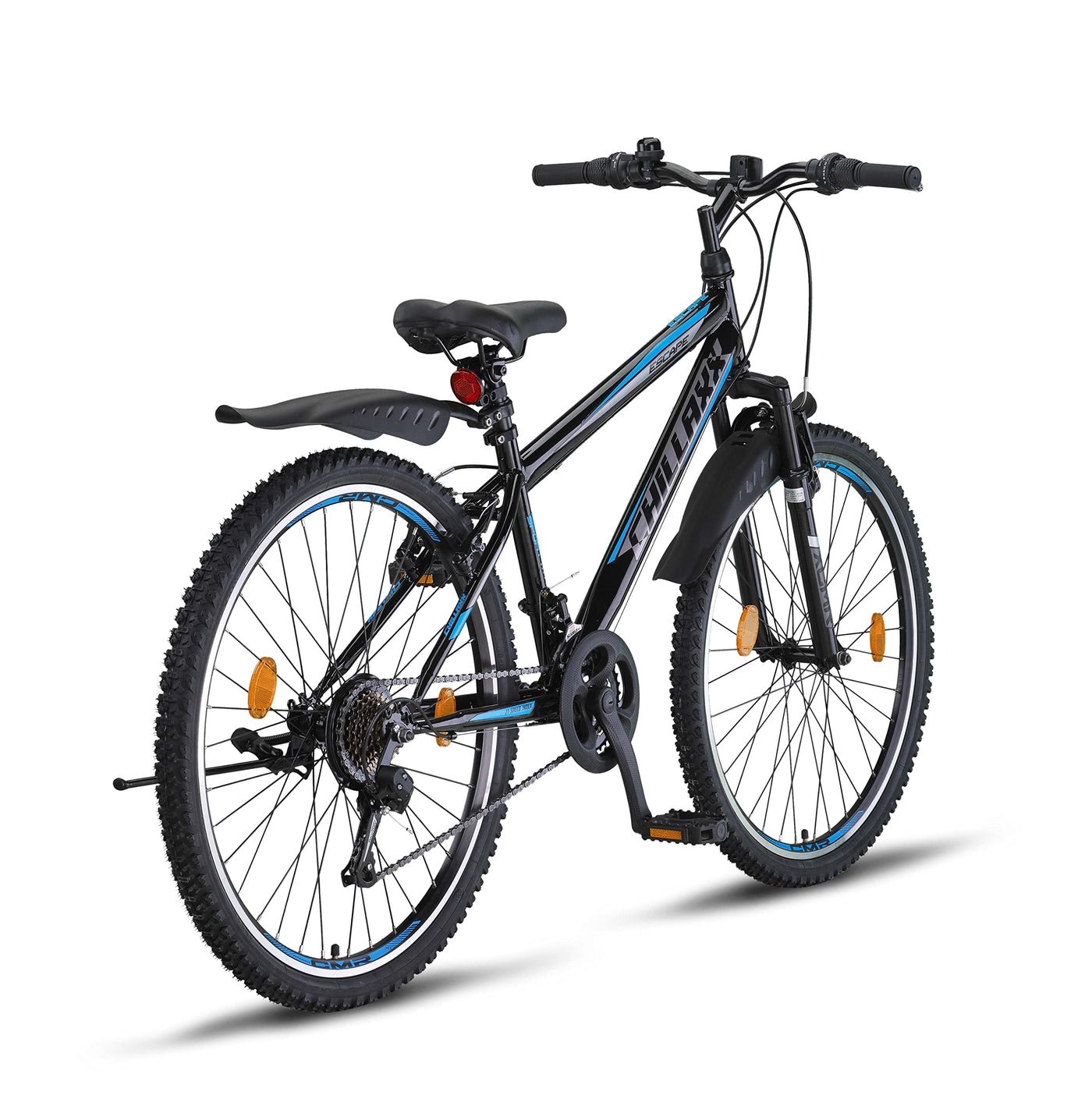 Chillaxx Bike Escape Premium Mountainbike in 24 und 26 Zoll Fahrrad für Mädchen Jungen Herren und Damen - 21 Gang Schaltung (26 Zoll, Schwarz-Blau V-Bremse)