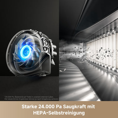 Mova V50 Ultra Complete Saugroboter mit Wischfunktion 24.000 Pa, 6cm Hindernisüberwindung, Liftable Navigation+RGB AI+LED, 80℃ Heißwasserwäsche & 63℃ Selbsttrocknung, DuoSolution System, Tricut Bürste