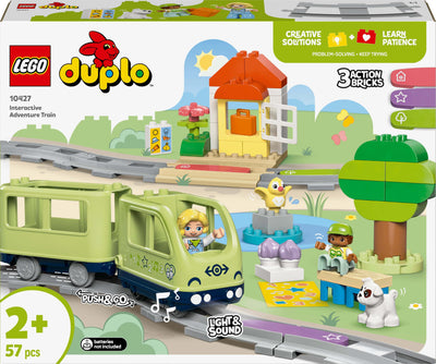 LEGO DUPLO Interaktive Abenteuer-Eisenbahn - Lernspielzeug für Kleinkinder ab 2 Jahren – 14 Gleisstücke, Aktionssteine mit Geräuschen und 4 Spielfiguren – Geschenkidee für Jungen & Mädchen - 10427