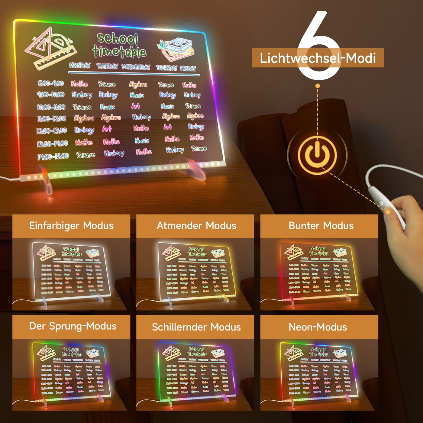 Led Zeichenbrett, Leuchtendes Led Zeichenbrett für Kinder mit 13 Farben & 6 Modi, 35x25cm Acryl Schreibtafel Kinder mit Adapter für Maltafel, Memo, Werbung, Nachtlicht, Wanddekoration