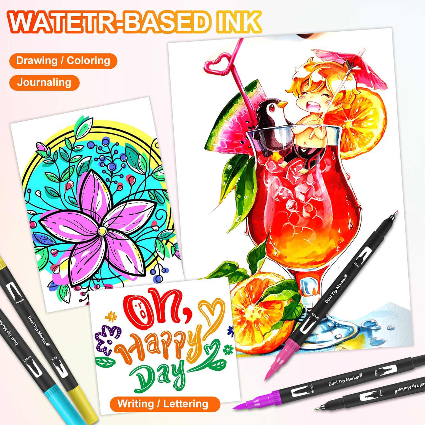 Lyuvie 158 Filzstifte Dual Brush Pen Set-Filzstifte Dicke und Dünne Pinselstifte Fineliner mit Schwarzem Etui,Marker & Filzstifte für Erwachsene Zeichnen Lettering Skizzieren Weihnachten