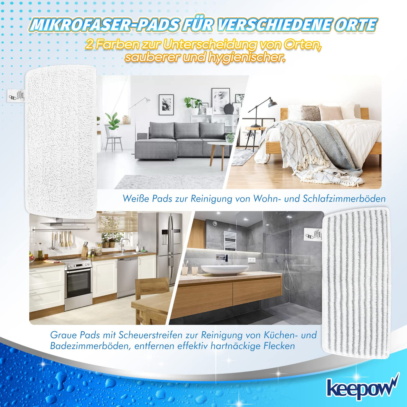 KEEPOW 8 Stück für Vileda Dampfreiniger XXL Ersatzbezüge, Mikrofaser für Vileda Steam PLUS XXL Ersatzbezug, Waschbar Kompatibel Mit Vileda Steam PLUS XXL Dampfreiniger (4 Grau + 4 Weiß)