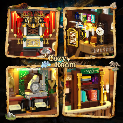 INSOON Dinosauriermuseum Book Nook Bauspielzeugset mit Licht, DIY Booknook Klemmbausteine Baustein Set Haus Dekor, 1500 Stück Miniatur Haus Bauset Geschenk für Erwachsene Kinder Mädchen Jungen 12+