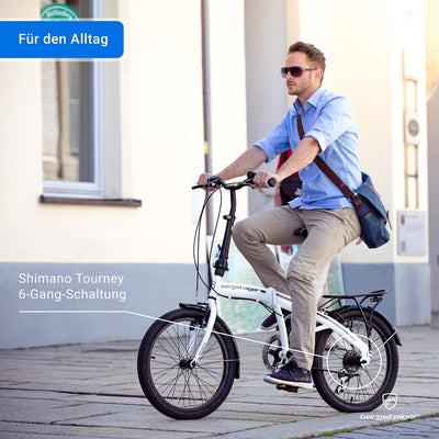Bergsteiger Windsor 20 Zoll Faltrad, Klapprad, Shimano 6 Gang-Schaltung, LED Batterie-Licht, Quick-Fold-System, Klappfahrrad