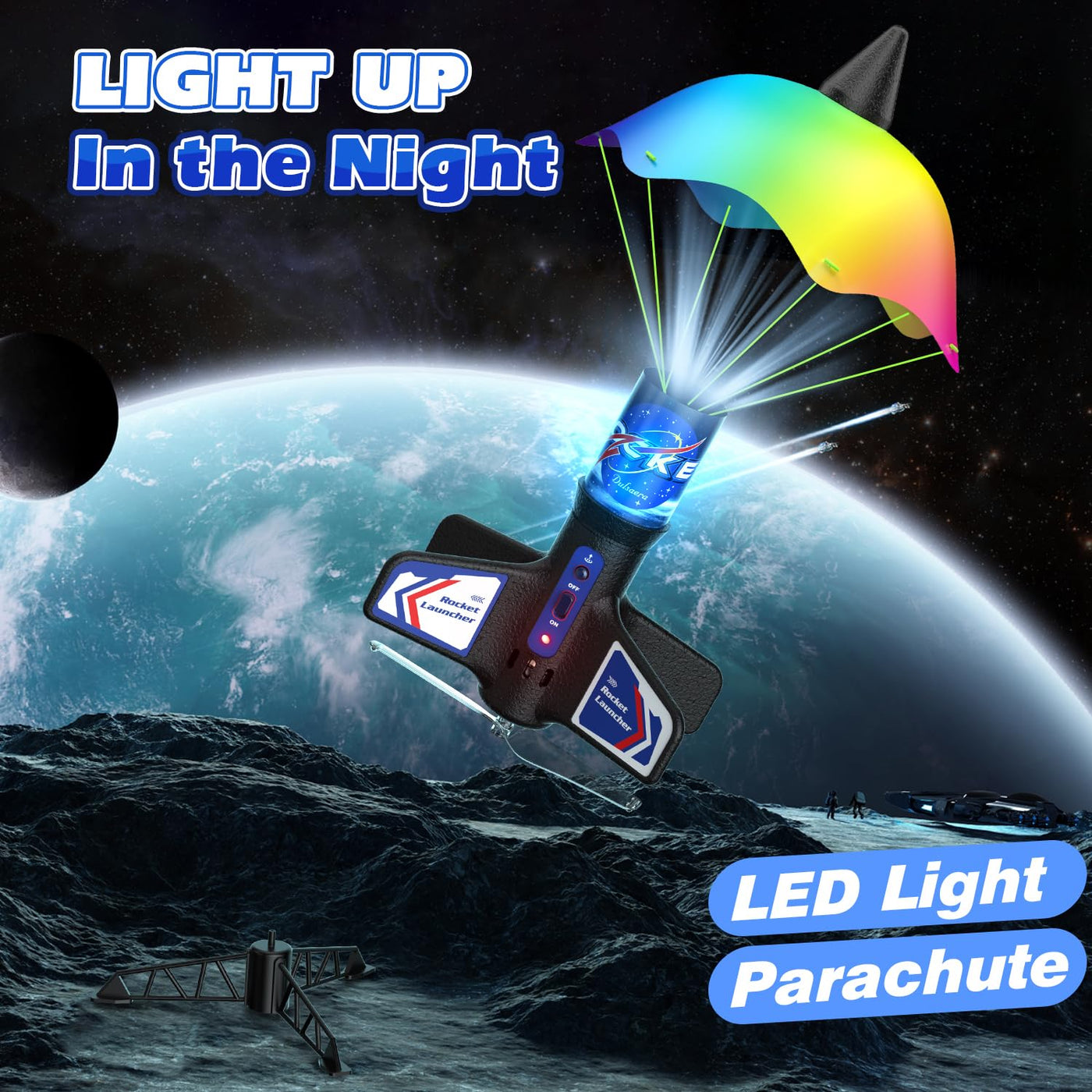 Demolike Raketenwerfer für Kinder, automatischer Start, 200 Fuß Luftrakete, Luftrakete mit Sicherheitsfallschirm und LED, Outdoor-Raketenbausatz, Spielzeug, Geschenke für Kinder im Alter von 5-12