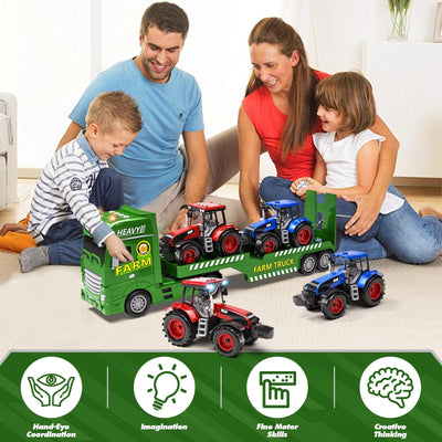 Tacobear Traktor Spielzeug mit Anhänger, Großer Bauernhof Traktor mit Licht und Sound Auto Transporter LKW Spielzeug Trecker Fahrzeuge Kinder Spielzeug ab 3 4 5 6 Jahre Junge Geschenk