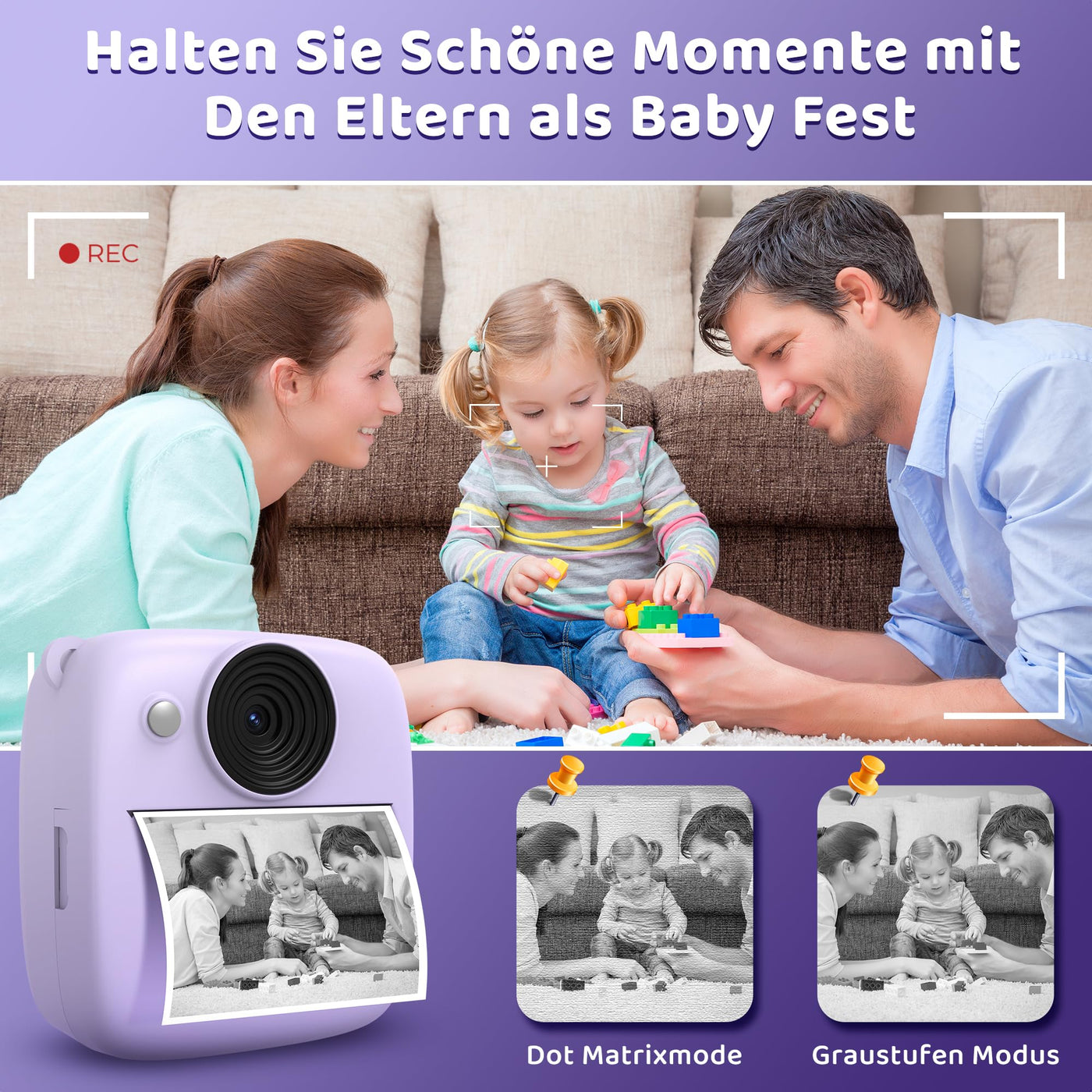 Kinderkamera Sofortbildkamera, Kinder Kamera mit 32GB Karte & 4 Bände Druckpapier, 48MP Sofortbildkamera Kinder mit 1080P Digitalkamera für Kinder, Geschenke für Mädchen und Jungen von 3 bis 12 Jahre