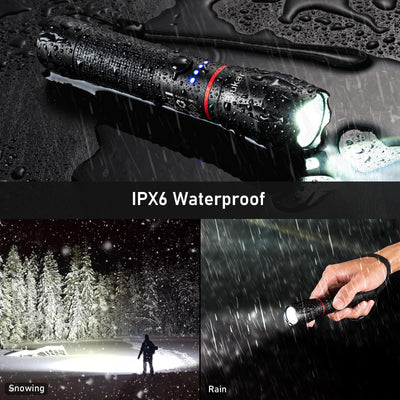 Blukar LED Taschenlampe Aufladbar, 2000 Lumen Extrem Helle Zoombares Taschenlampen mit 5 Lichtmodi und Langer Betriebsdauer, IPX6 Wasserdichte Handlampe für Camping, Wandern, Angeln, Outdoor, Notfäll