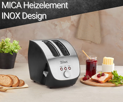 Edelstahl Toaster | 2 Scheiben Toaster | Design Toaster | Schräg Ttoaster | Toastautomat | Röstautomat | 1000 Watt | Edelstahl-Gehäuse | Stufenlos einstellbar | INOX-Design |