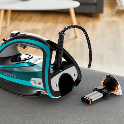 Tefal Dampfbügeleisen Ultimate Pure FV9844 | 3200 W | Micro-Calc-Filter | Durilium Airglide Autoclean-Bügelsohle | Automatische Abschaltung | ‎ ‎0.35 Liter | 31.6 x 15.1 x 16.3 cm | Schwarz / Blau