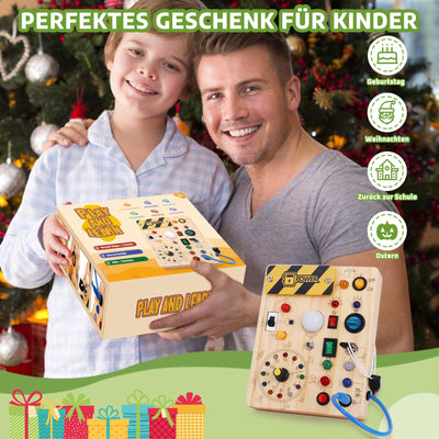 Konijiwa Montessori Spielzeug ab 1 Jahr Busy Board Activity Board Spielzeug ab 2 Jahre Holzspielzeug mit 10 Schalter 23 LED-Leuchten Spielzeug Sensory Learning Toys für 1 2 3 Jahre Jungen und Mädchen