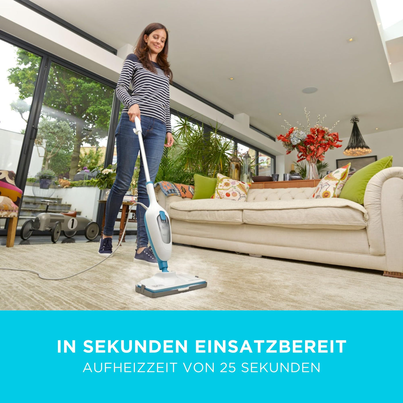 BLACK+DECKER 1300W 10-in-1 Dampfbesen Steam Mop Deluxe (Dampfreiniger für hygienische, gründliche Sauberkeit, großes Zubehörset + herausnehmbares Handdampfgerät, einfache Bedienbarkeit) FSMH13E10