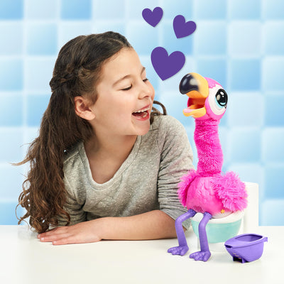 Little Live Pets Flamingo The Poop, Interaktiver Flamingo, der den Hals bewegt und wiederholt, was Sie Sagen, isst und bittet IR zum W.C, trocknet und wiederholt, berühmt, (LPG00000)