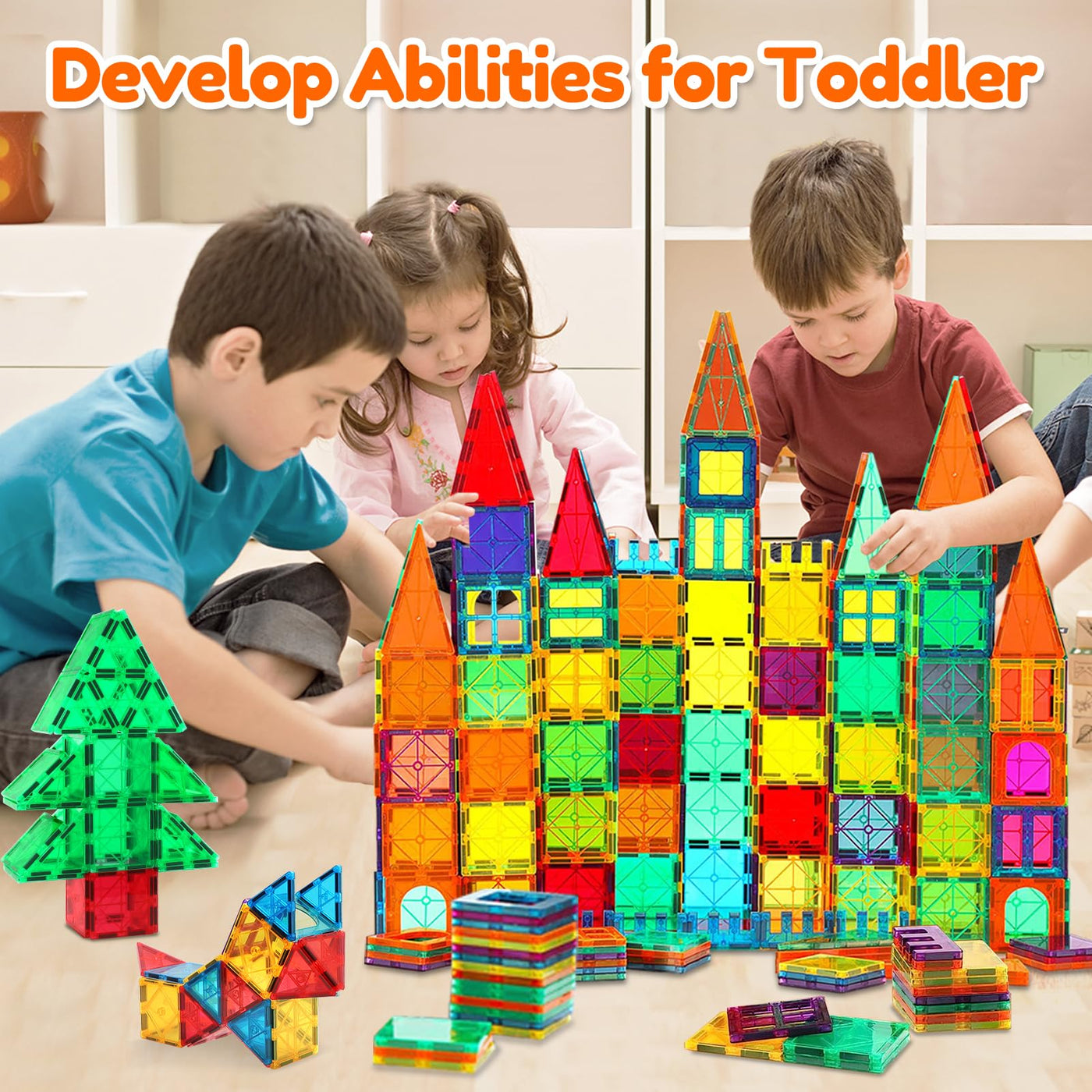 100pcs Magnetische Bausteine Spielzeug ab 3 Jahre Kinder, Magnetbausteine für 4-8 kinder, Montessori STEM-Lernspielzeug Magneten Set Spielzeug Geschenk für Kinder ab 3 4 5 6 7 Jahre Junge Mädchen