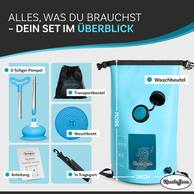Tragbare Waschmaschine ohne Strom - Faltbarer Waschbeutel Pömpel Waschbrett Set, klein & leicht für Handwäsche, Reisewaschmaschine - Outdoor mobile mini Waschtasche für Camping, Reisen, Urlaub