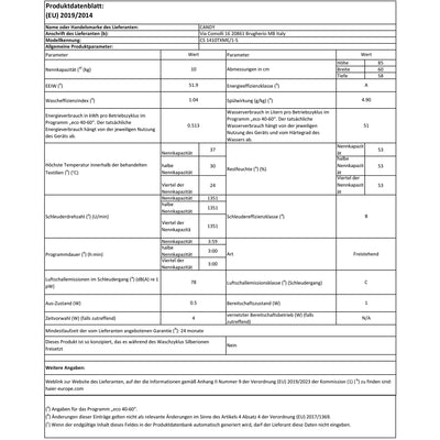 Hoover CS 1410TXME/1-S Waschmaschine, 10 kg, Energieeffizienzklasse A, Inverter-Motor