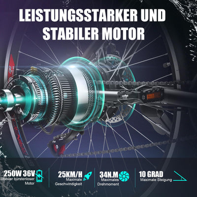 ANCHEER 26 Zoll E-Bike/Mountainbike Herren, Elektrofahrrad/Pedelec mit 36V 10.4Ah Akku | Bis 100KM Reichweite & 21 Gang und 250W Hinterradmotor für 25 km/h