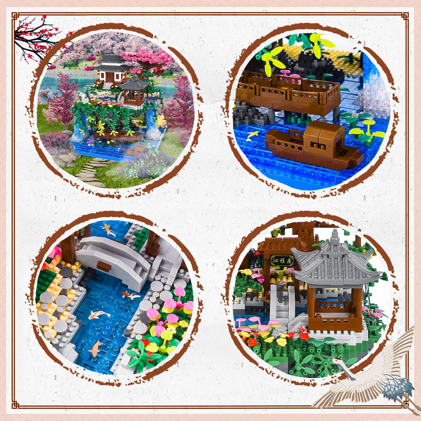 Charmofun 3320PCS Micro Bausteine, Klemmbausteine Haus mit LED, Botanical Garten-Set für Erwachsene mit Pfirsichblüten, Architecture Creative Geschenk Weihnachten für Frauen und Männer