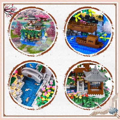 Charmofun 3320PCS Micro Bausteine, Klemmbausteine Haus mit LED, Botanical Garten-Set für Erwachsene mit Pfirsichblüten, Architecture Creative Geschenk Weihnachten für Frauen und Männer